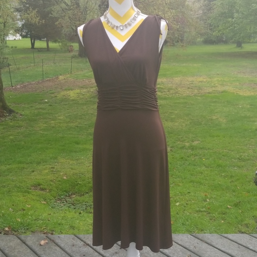 Sherri Martin brown sleeveless dress